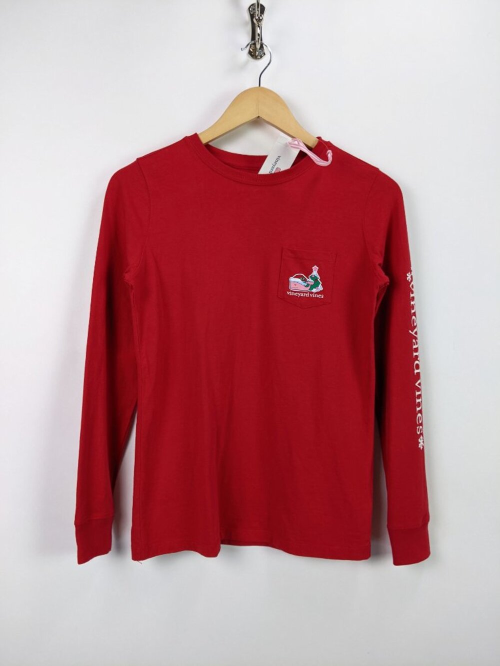Vineyard Vines Womens Christmas Santa Whale Long Sleeve Pocket T-Shirt Size XXS